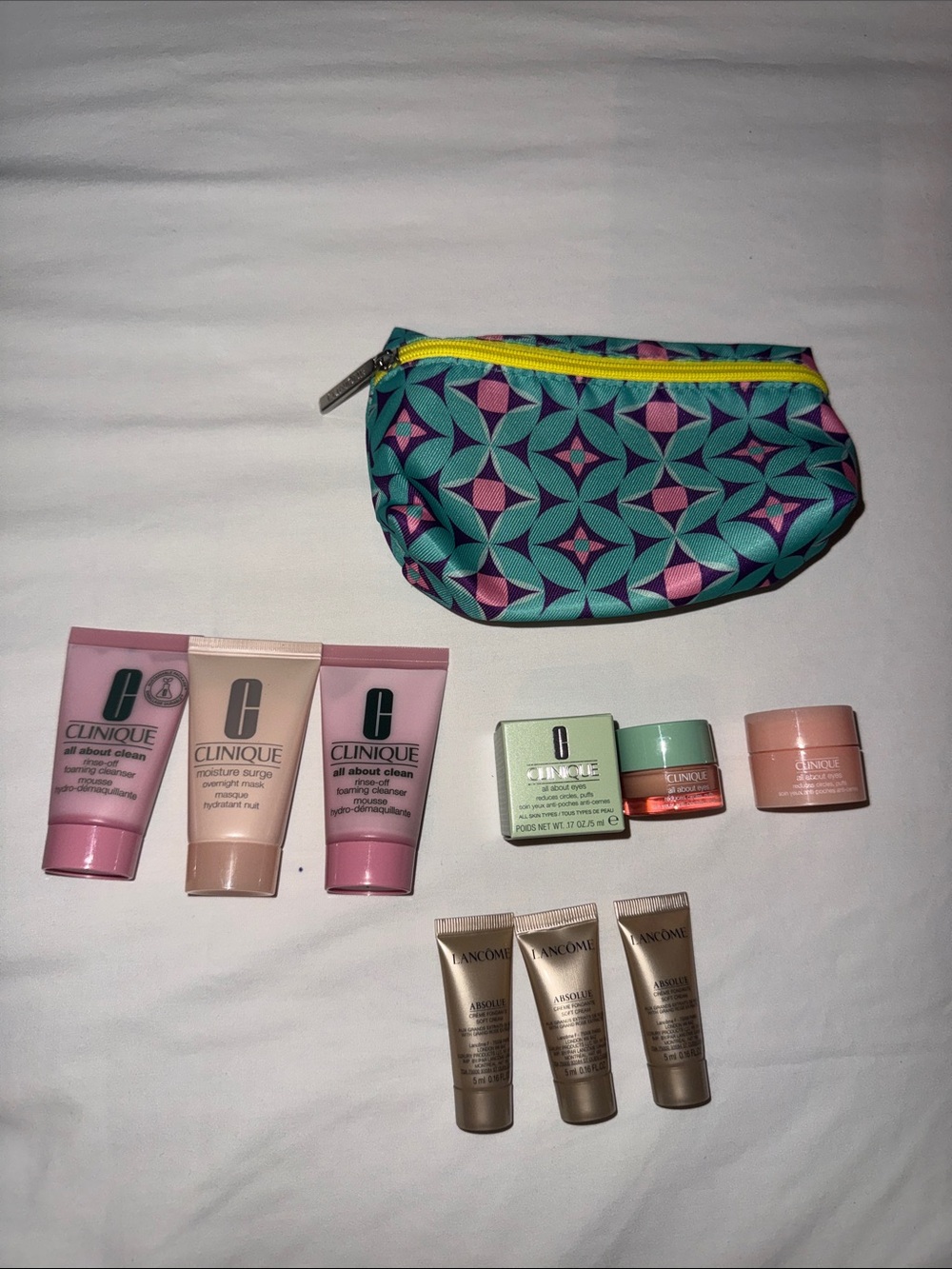 Clinique Pink Travel Skincare Set with Cosmetic Pouch and lancome set